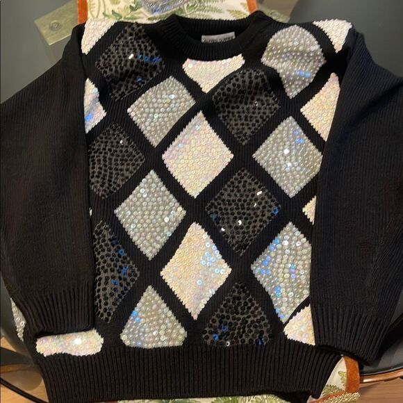 Alfred Dunner Black and White Crew Neck Sweater with Diamond Pattern - Picture 1 of 5